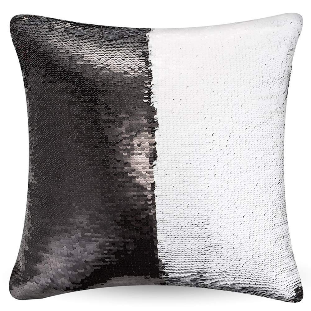 2 Pack Mermaid Sequin Pillow 16x16 inches Cover Pillow Case Flip Reversible Sequins Throw Cushion Case  (Black)