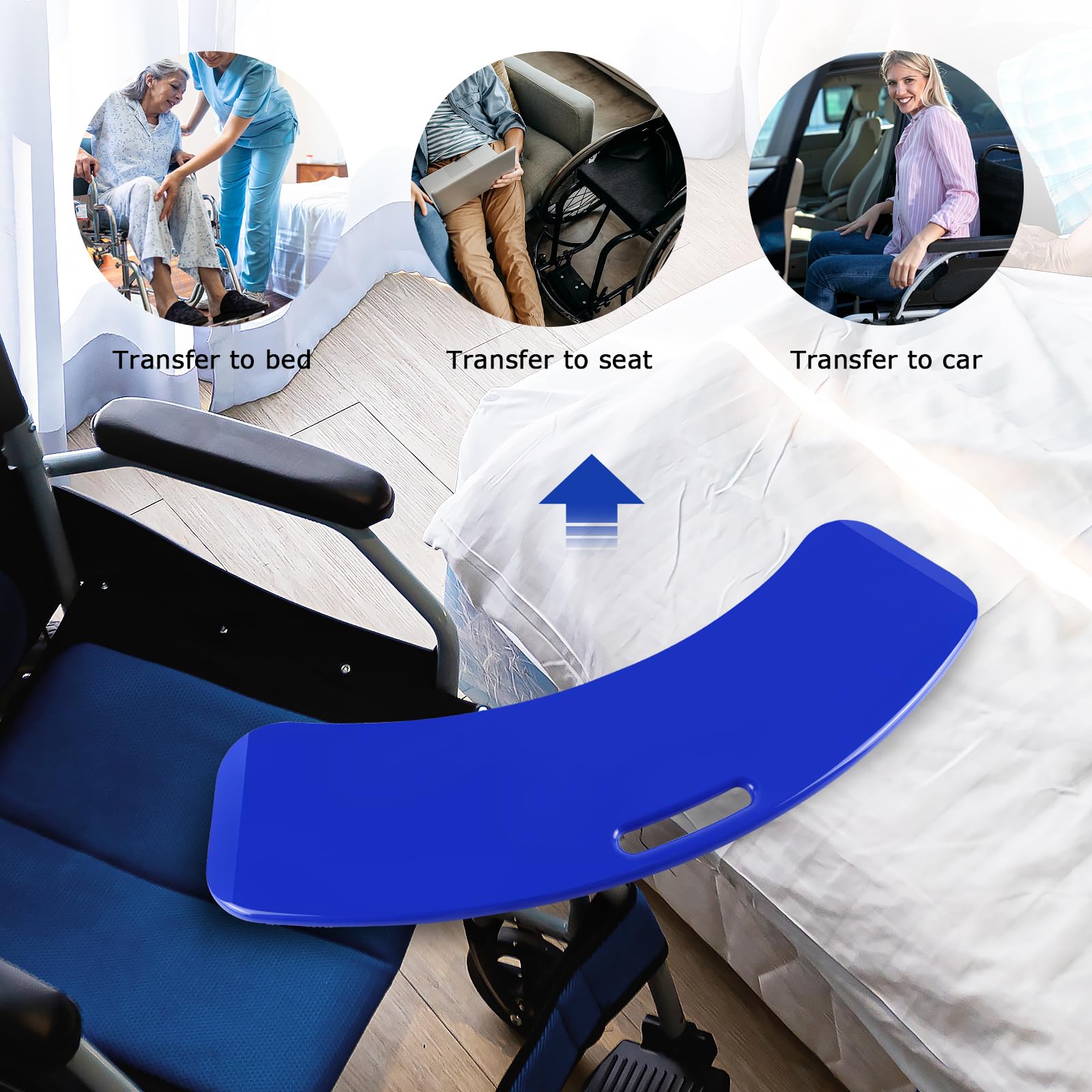 YHK Sliding Transfer Boards, Sliding Boards to Transfer to Wheelchairs, Seniors from Bed to Chair, Car, Slide Assist Device, Sliding Boards Hold up to 330 lbs (Blue)
