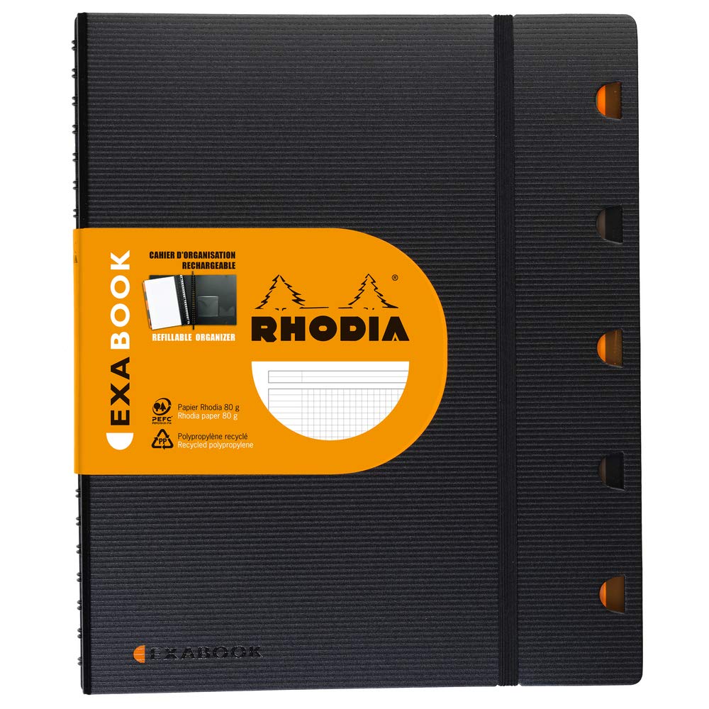 RHODIA 132142C - Exabook Black A4+ Refillable Organizer Notebook|Small Squares|160 Detachable Perf. 4 Holes - Clairefontaine Paper 90g - Polypro Cover (Plastic) - Rhodiactive