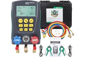MOTOCOCHE HVAC Digital Manifold Gauge Set, AC Manifold Gauge Set，R410a R22 Refrigeration Gauges 2 Temperature Clamp Probes
