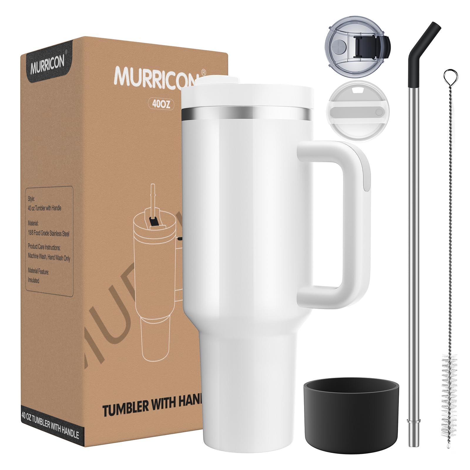 View 1 of **MISSING STRAW**MURRICON 40 oz Tumbler with Handle and Straw,Stainless Steel Sublimation Tumblers with Handle,Vacuum Insulated Travel Mug with Lid,for Coffee and Beverages