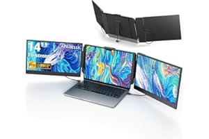 APILDELLA 14’’ Triple Laptop Screen Extender, 1080P FHD Portable Dual Monitor for Laptop USB C HDMI, Plug-Play Monitor Extender for Triple Display for Mac/Windows, Fit 13”-17.3” Laptops