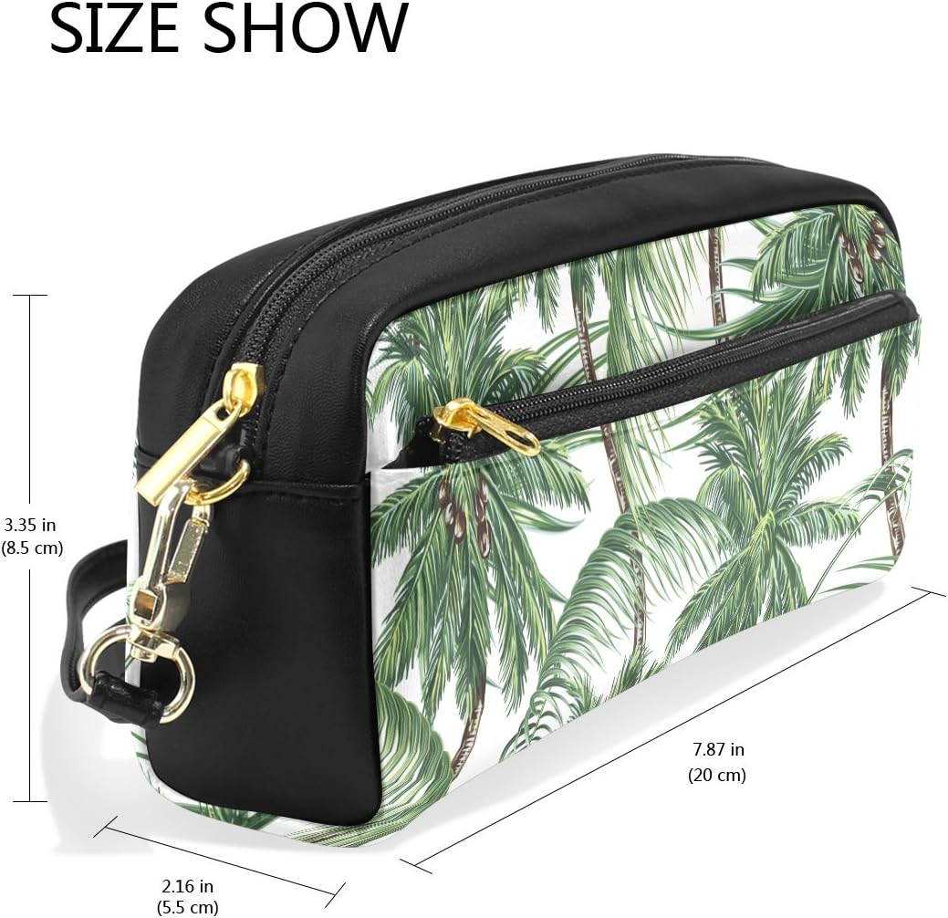JSTEL Pencil Case with Compartments Stationery Pouch Pen and Pencil Organiser Make-up Case for Children Girls for School,Palm Trees Tropical Leaves Pencil Bag - Image 4