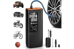 UABRLA Tire Inflator Portable Air Compressor-Powerful 20000mAh & 12V DC air Compressor for car, 3X Faster Cordless Tire Pump for Car, Bicycle, Motorcycle, Ball, with Tire Pressure Gauge/Orange