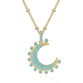 MTMY Gold Moon Pendant Necklace for Women,14K Gold Plated Dainty Chain Crescent Moon Sun Star Necklace Jewelry