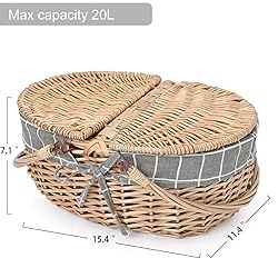 Wicker Picnic Basket with Removable Liner Empty