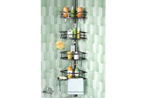 HAMITOR Corner Shower Caddy Tension Pole: High Capacity 4-Tier Rustproof Bathroom Organizer Shelves for Small Bathrooms - 47-