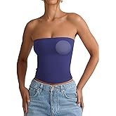 PINKMSTYLE Padded Tube Top with Bulit in Bra Strapless Bandeau Tops Double Lined Cute Going Out Tank Tops for Womens