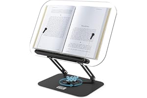 HCSH&WILL Book Stand for Reading, Adjustable Book Holder with 360° Swivel Base & Page Clips, Foldable & Portable, Lightweight for Sheet Music, Laptop, Recipe, School Textbook (Acrylic-White)