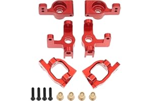 Treehobby 6PCS Metal Front Steering Cup&C seat&Rear Wheel hub Compatible with WLtoys Compatible with WLtoys 1/14 144010 144001 144002 1/12 124016 124017 124018 124019 RC Car Upgrade Parts (Red)