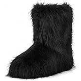 CEPEPRIN Women's Faux Fur Boots Furry Fuzzy Snow Boots Fluffy Winter Boot Warm Comfortable Mid-Calf Boot Outdoor Indoor Flat Shoes