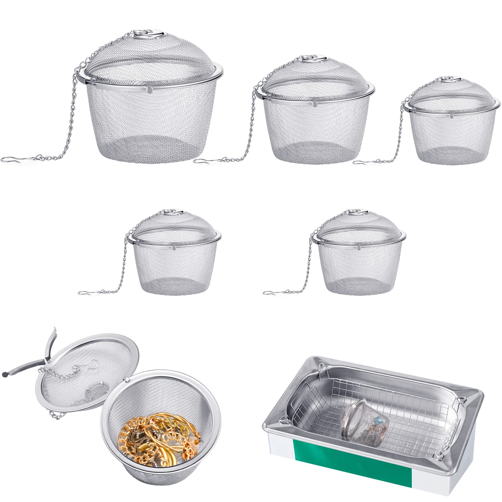 Photo 1 of Rozer 5 Pcs Jewelry Cleaner Baskets Assorted Size Stainless Steel Cleaner Basket Ultrasonic Jewelry Steam Cleaner Basket for Small Part and Jewelry Cleaning