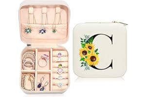 Ldntly Sunflower Jewelry Case, Initial Travel Jewelry Box, Personalized Gifts for Women, Teen Girls, Mom, Wife, Bridesmaids, 21st Birthday