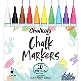 Chalk Markers Fine Tip (10 Pack, 1mm Extra Fine Point) - Neon Liquid Chalk Pens for Blackboards, Chalkboard, Bistro, Car Windows, Dry Erase Boards, Glass - Thin, Wet Erase, Erasable Chalkboard Markers