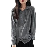 Ciovkis Women's Merino Wool Blend Cardigan 2025 Fall Winter Zipper Sweatshirt Crew Neck Long Sleeve Knit Hooded Cardigan
