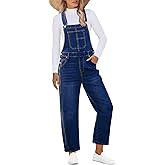 luvamia Barrel Leg Overalls for Women Baggy Bib Stretchy Denim Jumpsuit Loose Fit Jean Overall Jumpsuits with Pockets