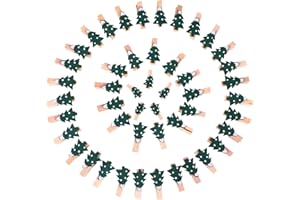 ROSARIA HOME 50pcs Christmas Clips Mini Clothes Pins Wooden Clothespins Christmas Tree Photo Clips Small Wood Clip Set DIY Hanging Pegs for Christmas Cards Paper Crafts Holiday Party Supplies,Christmas Tree