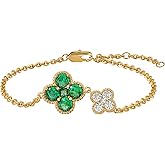 MYEARS Flower Bracelet for Women Gold Sideways Double Four-leaf-clover Link Charm 12 Month Birthstone Cubic Zirconia 14K Simple Dainty Thick Chain Floral Lucky Jewelry Gift