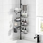 Shower Caddy Organizer Tension Pole, Corner Shower Shelves Bathroom Storage | 6 Tier Shelf, Rustproof 30-120&rsquo;&rsquo; Adjustable, Towel Bar&amp;Soap Dish for Bathroom Organizers, Shower Rack for Inside Shower,Black