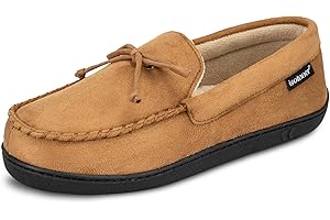 Isotoner Men's Microsuede Moccasin Slippers - Men’s Indoor and Outdoor Sole Slippers, Features Memory Foam for a Customer Fit and Arch Support for All-Day Comfort, Machine Washable
