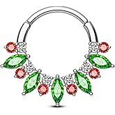 COCHARM Christmas Septum Rings 16G Green CZ Septum Jewelry Surgical Steel Helix Daith Piercing Jewelry 8/10MM