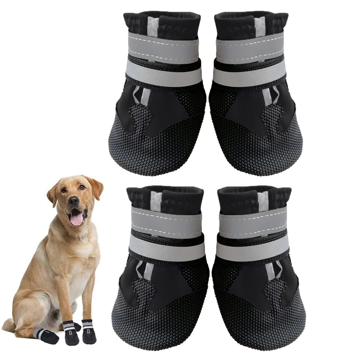 Avvrel Dog Boots for Injured Paws, Set of 4 Breathable Dog Shoes with Anti-Slip Sole, Reflective Straps, and Protective Paw Wear for Small Dogs (S,Black) — image 1