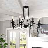Pretoy Industrial Candle Chandelier Modern Farmhouse Hanging Pendant Light Fixture with 8-Light Black Iron Classic Rural Cand