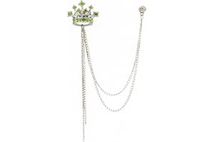A N KINGPIIN an KINGPiiN Lapel Pin for Men Crowned Stone with Hanging Chain Brooch Costume Pin Suit Stud, Shirt Studs Men's Accessories Collar Pin (Silver Green)