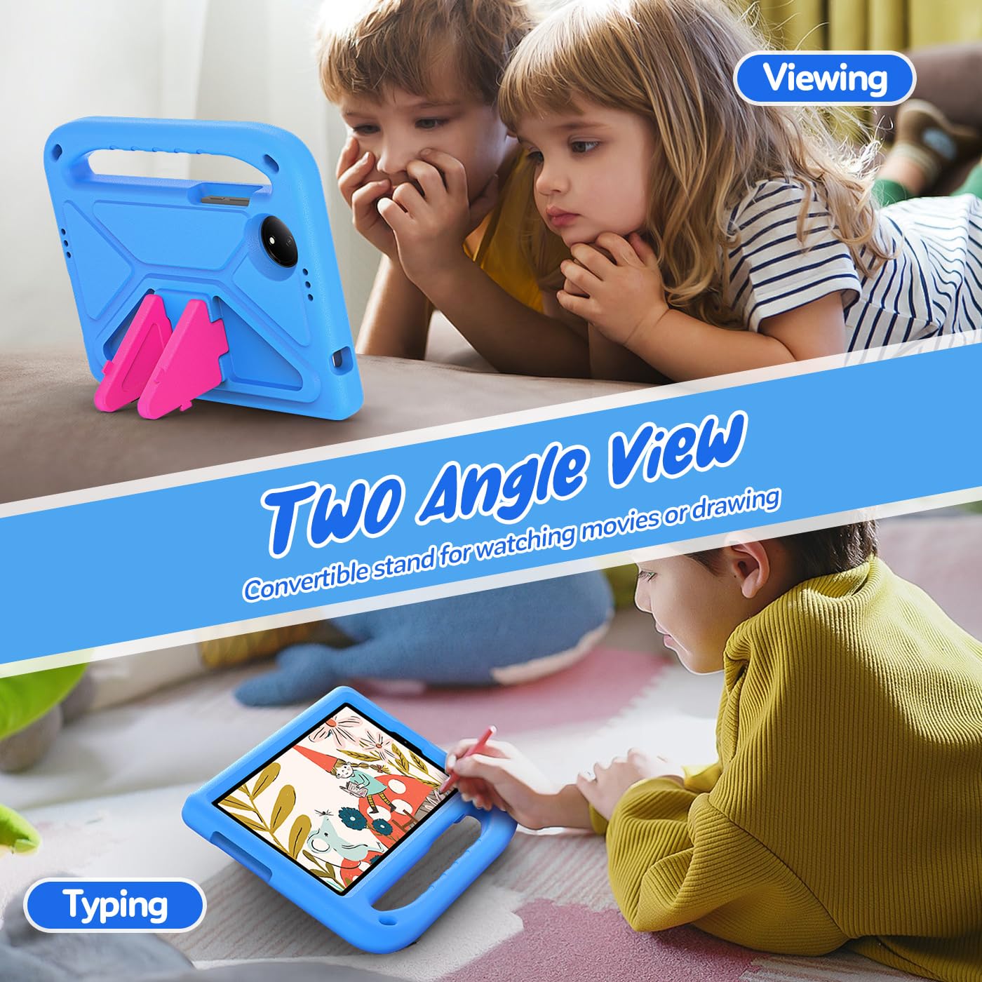 RollinCase Kinder Hülle für Xiaomi Redmi Pad SE 8.7 Zoll 2024, Eva Leicht Stoßfest Schutzhülle mit Kindergriff und Schultergurt, Blau 5