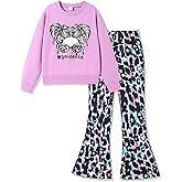 Jrbybazy Girls Clothes Outfits Crewneck Cute Print Sweatshirt Top and Leopard Stars Flared Pants