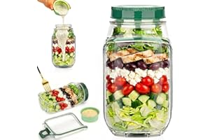 Vikye Salad Container for Lunch, Leakproof Plastic Salad Jar with Side Opening & Dressing Compartment, for Meal Prep Travel