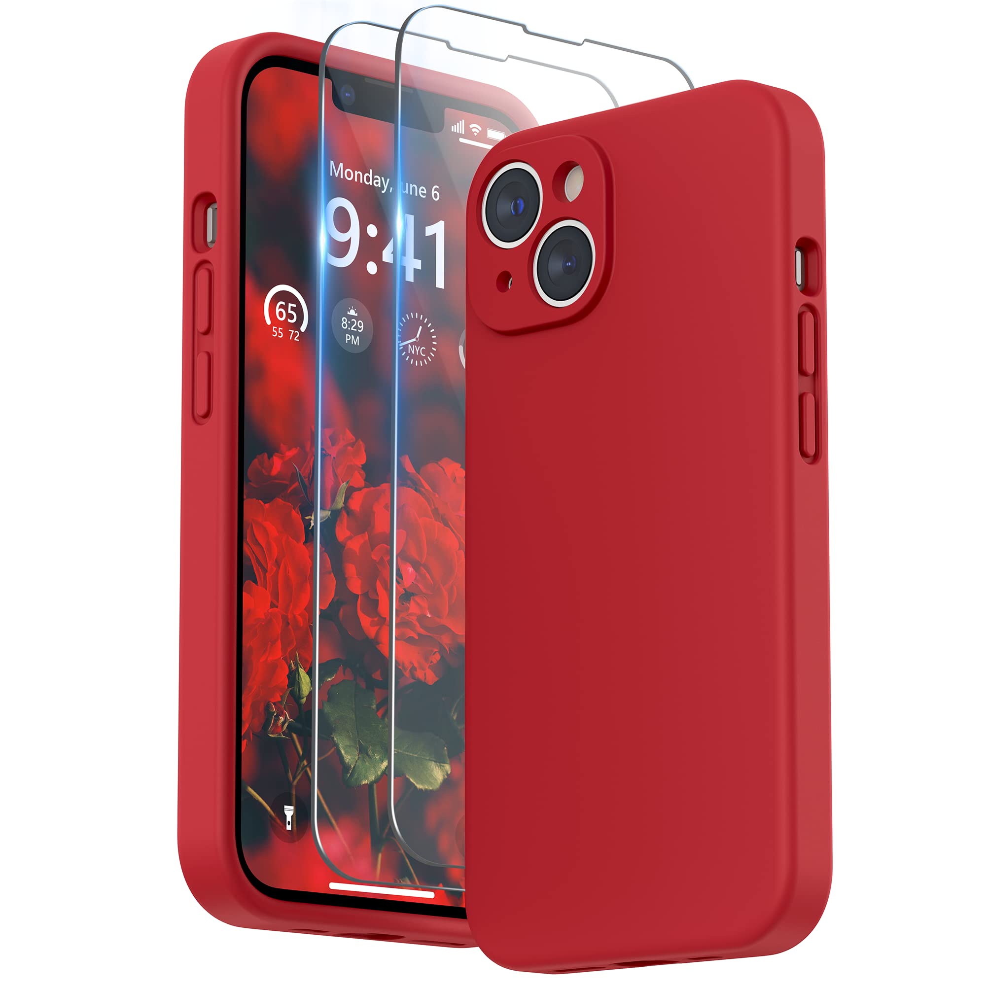 SURPHY Compatible with iPhone 14 Case with Screen Protector, Liquid Silicone Protection for Each Lens Shockproof Thickened Rubber Cover for iPhone 14 6.1 inch 2022, Red