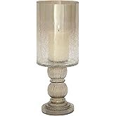 Deco 79 Glass Handmade Turned Style Pillar Hurricane Lamp with Faux Mercury Glass finish, 6" x 6" x 16", Gold