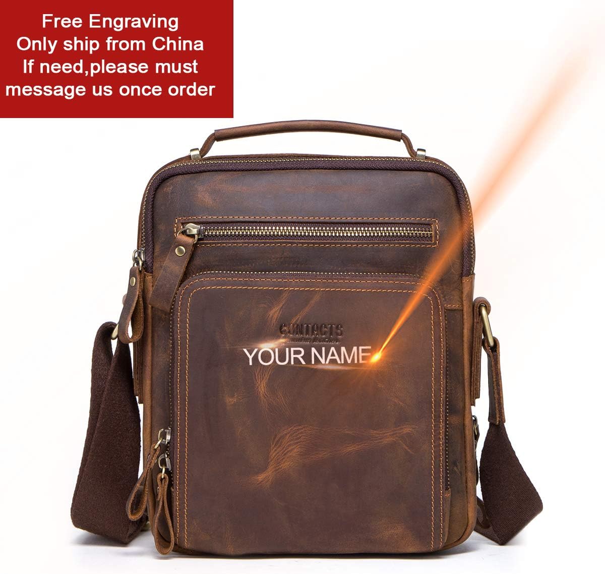 Leather Messenger for Men Leather Man Purse Crossbody Shoulder Bag Business 9.7" iPad Travel Bag School Travel Handbag - Image 3