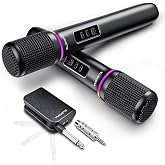 ELIRIRA Dual Handheld Wireless Rechargeable RGB Lights Microphone System | For Karaoke Machine &amp; Speaker,2.4GHz Wireless Mic,On-Mic Volume Control,Foldable Receiver,200FT Range,20H+ Battery
