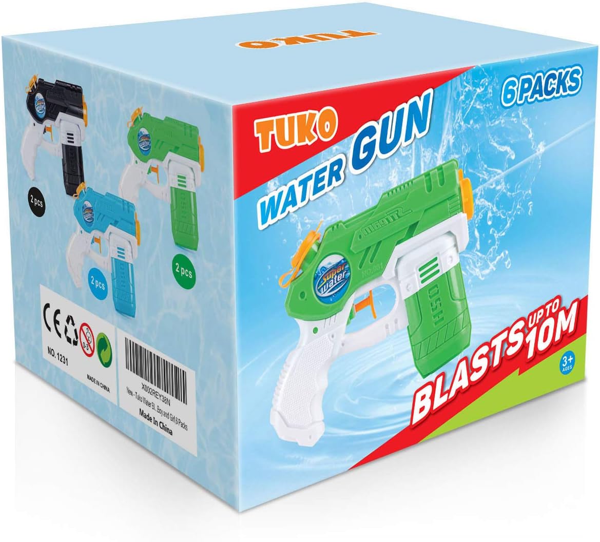 Tuko 6 Packs Small Water Guns for Kids Adults, 220CC Capacity 15-25 Feet Shooting Range Water Blaster Squirt for Water Fighting Toys(6Packs): Toys & Games