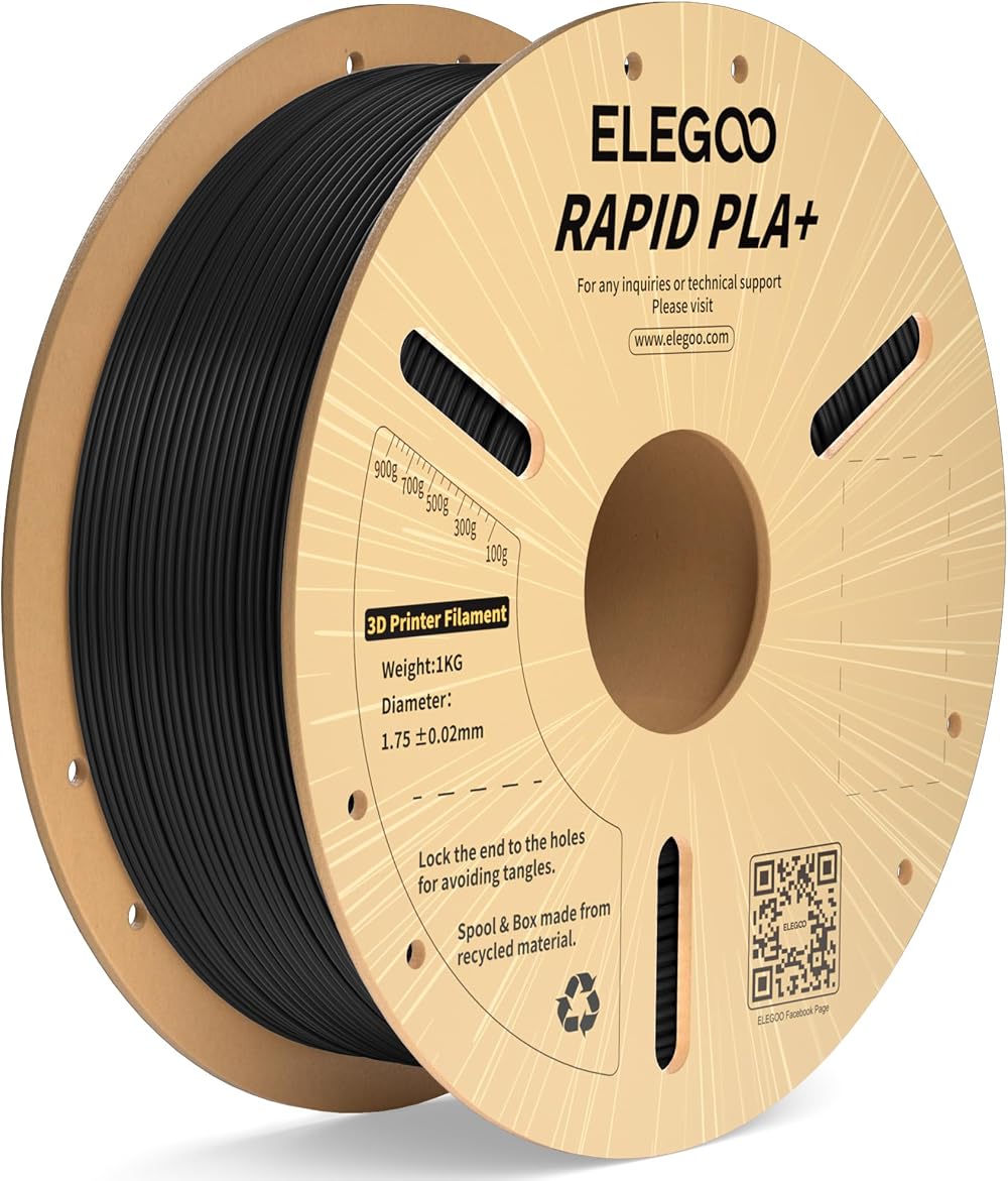 ELEGOO Rapid PLA Plus Filament 1.75mm Black 1kg High Speed 600mm/s