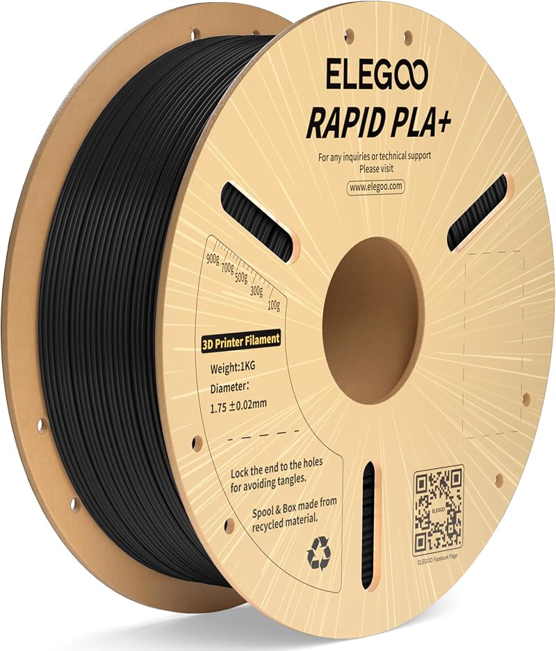 ELEGOO Rapid PLA Plus Filament 1.75mm Black 1kg High Speed 600mm/s