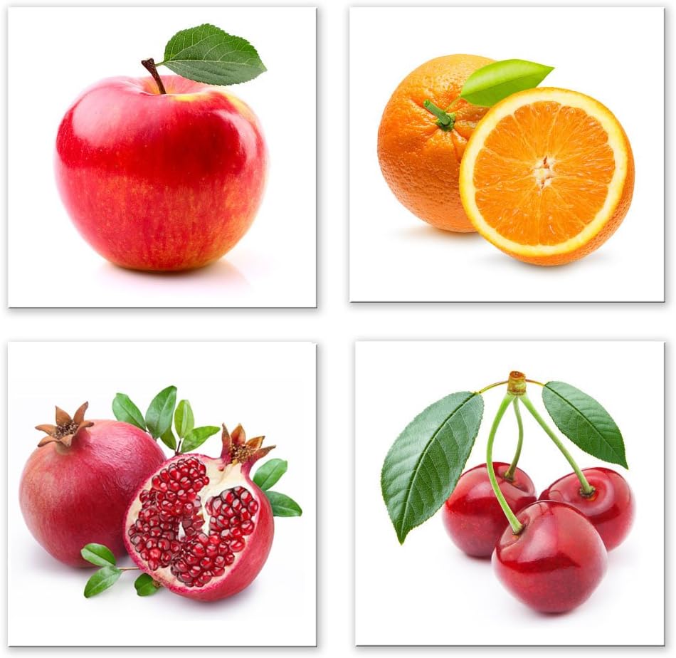 Yang Hong Yu - Canvas Prints Fruit Pictures on Canvas Wall Art Framed Modern Decor Paintings Giclee Artwork for Kitchen Dinning Room Decoration Apple Orange Pomegranate Cherry 12x12inch
