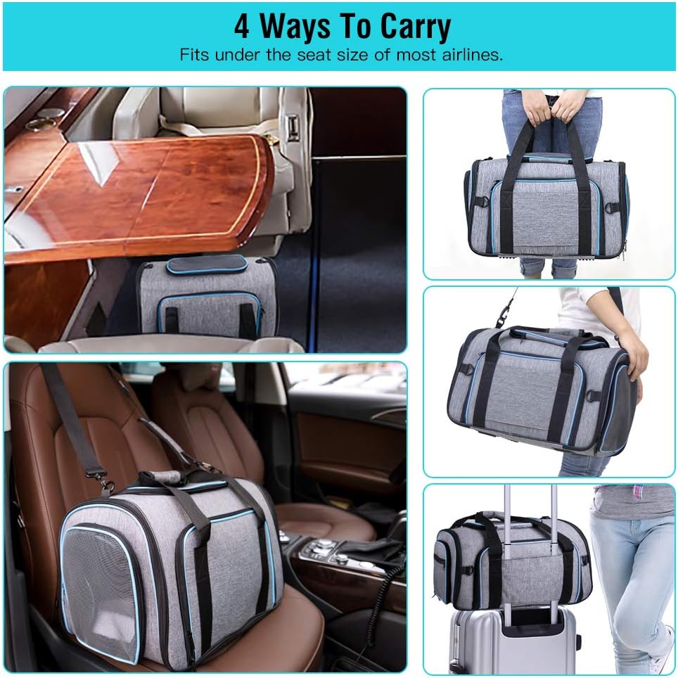 Siivton Pet Carrier Airline Approved, Expandable Soft-Sided Dog Carrier with Fleece Pad for Cats, Foldable Pet Travel Bag Safe and Easy : Pet Supplies