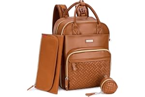 RUVALINO Diaper Bag Backpack, Multifunction Travel Pack Maternity Baby Changing Bags, Large Capacity, Waterproof, Brown