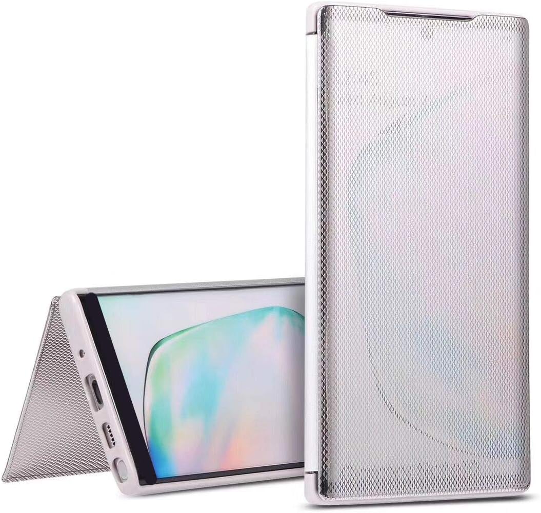 Nadoli Clear View Smart Case for Samsung Galaxy A30S,Luxury Grid Mirror Front Full Coverage Flexible Soft Silicone Tpu Back Auto Wake/Sleep Flip Protective Case Cover-Silver