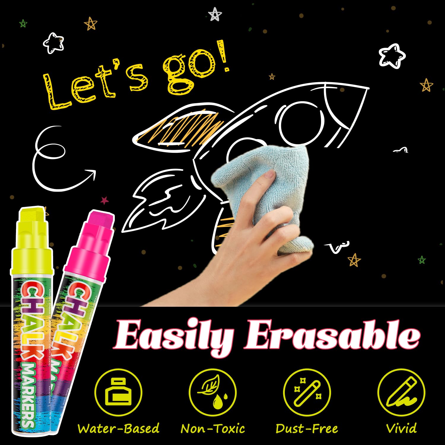 Labeol 8 Colors 10mm Liquid Chalk Markers, 2-in-1 Nib Washable Jumbo Chalk Markers for Windows, Cars, Signs, Glass, White Boards and Mirrors