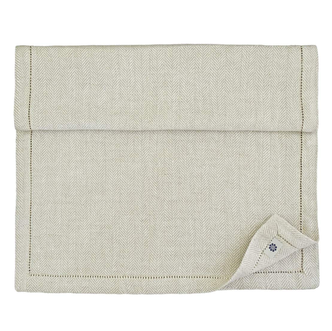 Linen & Cotton Hemstitched Herringbone Natural Table Runner OXFORD, 100% Linen (44 x 180cm)