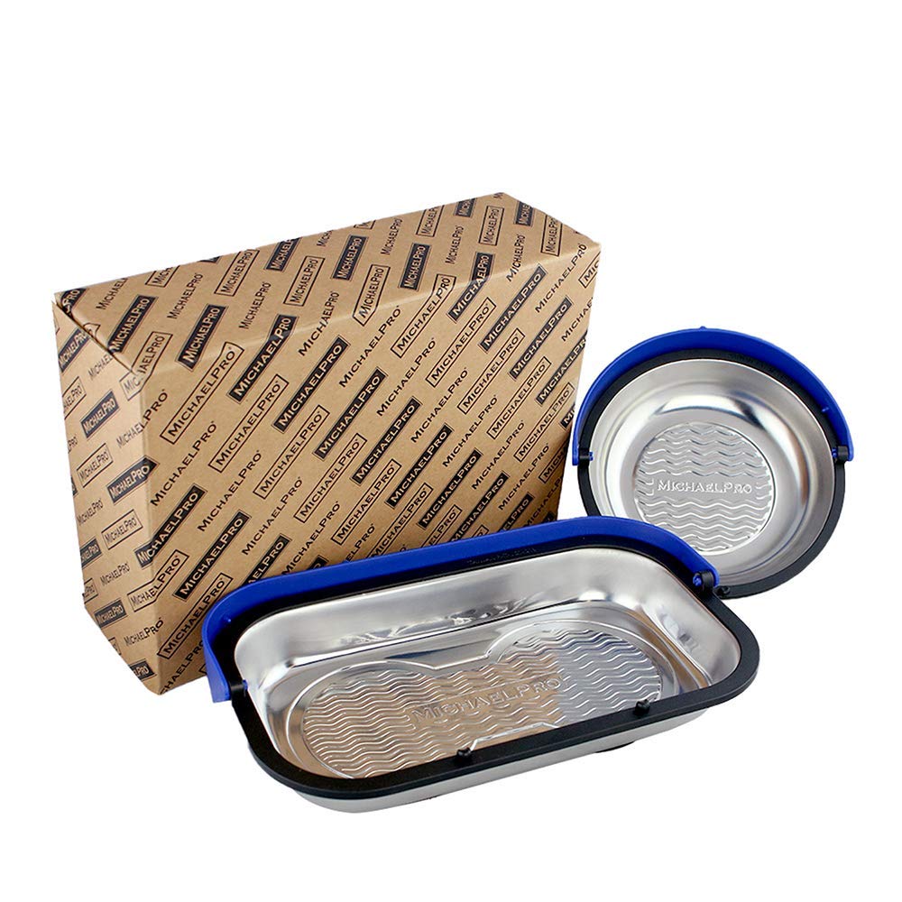 MichaelPro MP009014 Magnetic Parts Tray Holder Set (6” & 9-1/2”), 2-Piece Magnetic Tool Tray for Screws, Bolts and Nuts, with Patented Retractable Hood and Wave Pattern Design, Best Tray for Mechanics