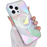 Heaofei Cute Case for iPhone 12 & 12 Pro Case for Women Girls [ Compatible with Magsafe ] Clear Glitter Girly Aesthetic Rainbow Sparkly Bling Magnetic Phone Cover, Iridescent Geometry