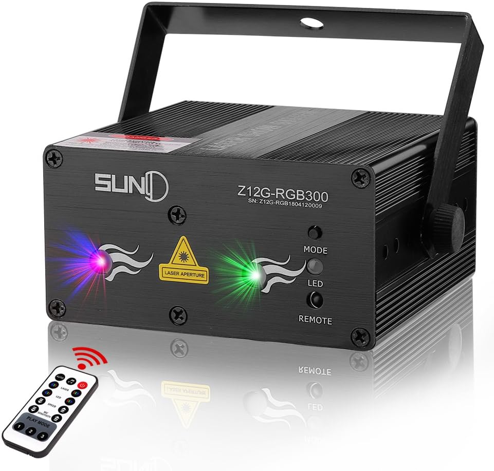 SUNY Laser Lights Laser Projector 12 Gobos in Blue Red Laser Light Green Stars Mixed Effect for Party Remote Control Sound Activated Stage Lighting Dance Home Decorative Xmas Holiday DJ Light Show