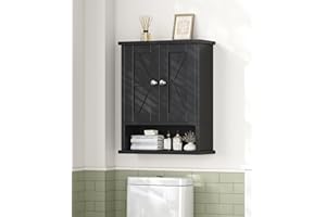 Reettic Farmhouse Medicine Cabinet with 2 Barn Doors, Bathroom Cabinet Wall Mount with Adjustable Shelf, Over The Toilet Storage for Bathroom, Living Room, Kitchen, Black BMGZ118B