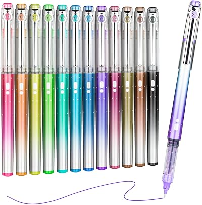 KERIFI Liquid Ink Rollerball Pens 12 Coloured 0.5mm Quick Dry Smooth Writing