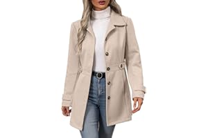 Women's Winter Single Breasted Long Trench Coat Casual Button Down Wool Blend Peacoat Jacket Warm Outerwear